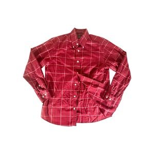 Orvis Shirt Adult Medium Red Windowpane Plaid Twill Stretch Mens
